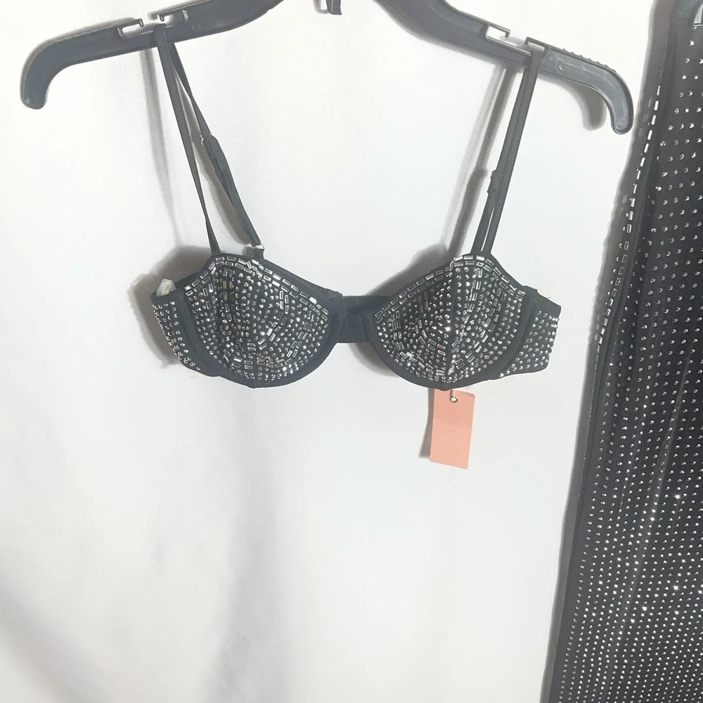 Hot & Delicious Rhinestone Crystal 2pc Set Black Maxi Skirt L NWT - Picture 2 of 11